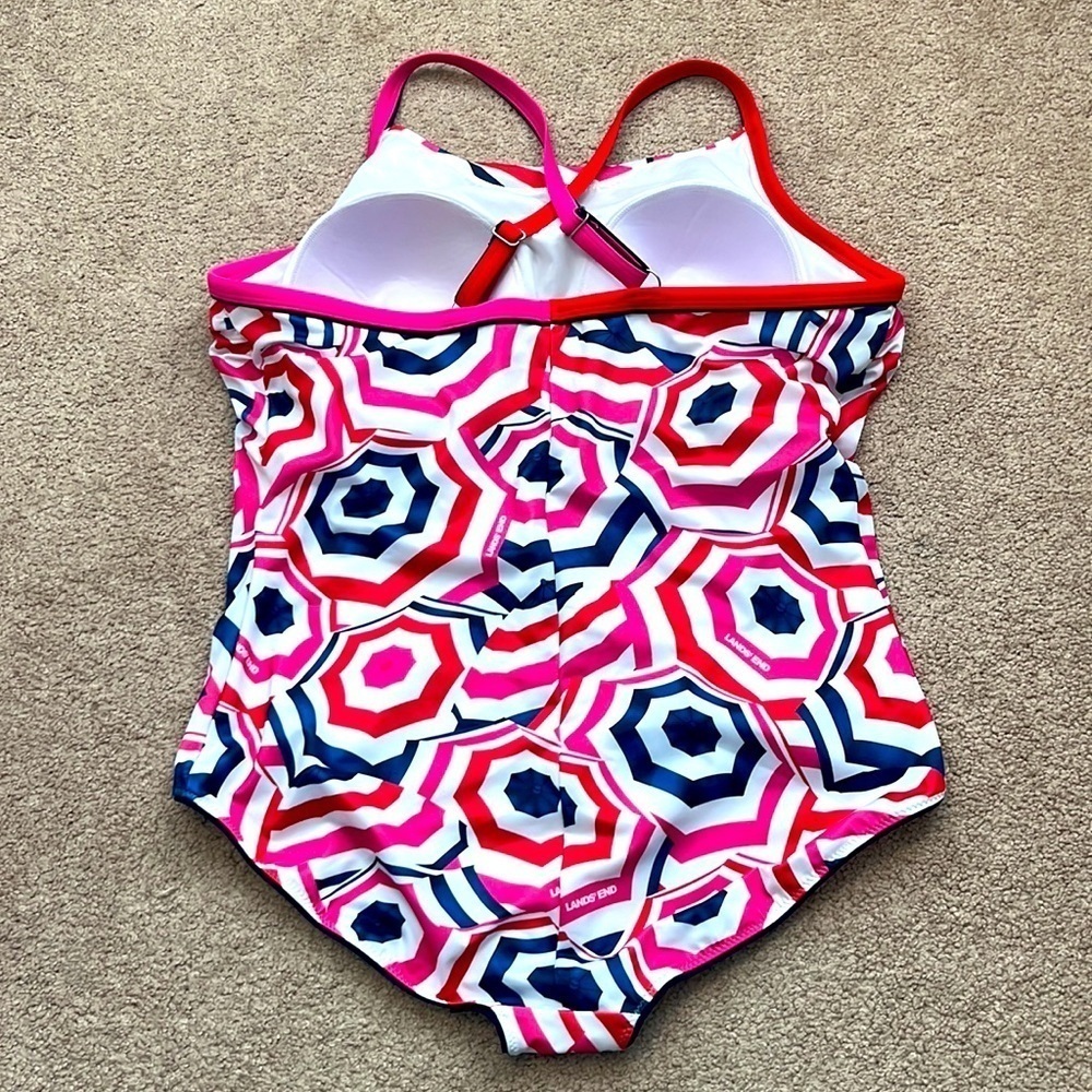 Lands' End Pink and Blue Geometric One Piece Swimsuit - Picture 5 of 10